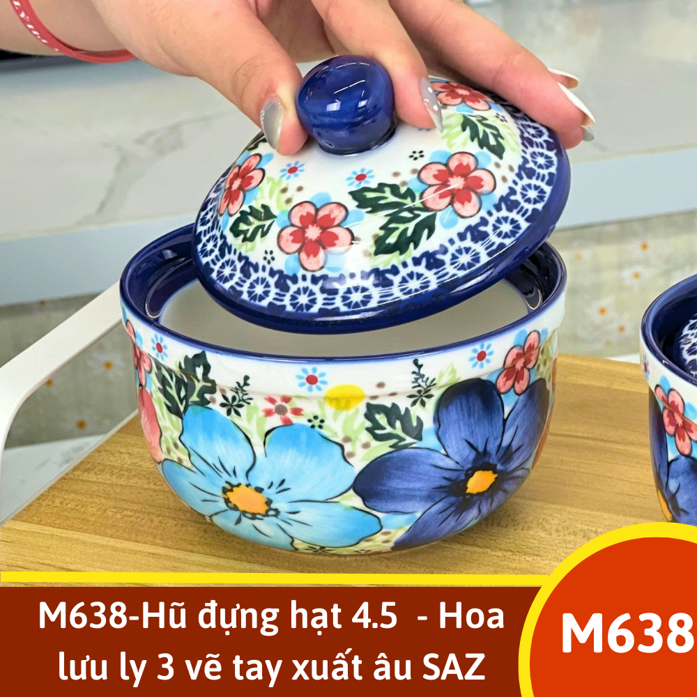 M638-Hũ đựng hạt 4.5  - Hoa lưu ly 3 vẽ tay xuất âu SAZ
