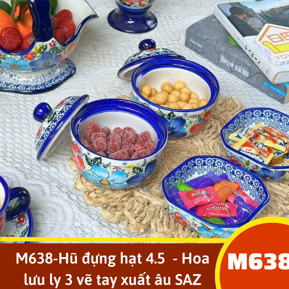 M638-Hũ đựng hạt 4.5  - Hoa lưu ly 3 vẽ tay xuất âu SAZ