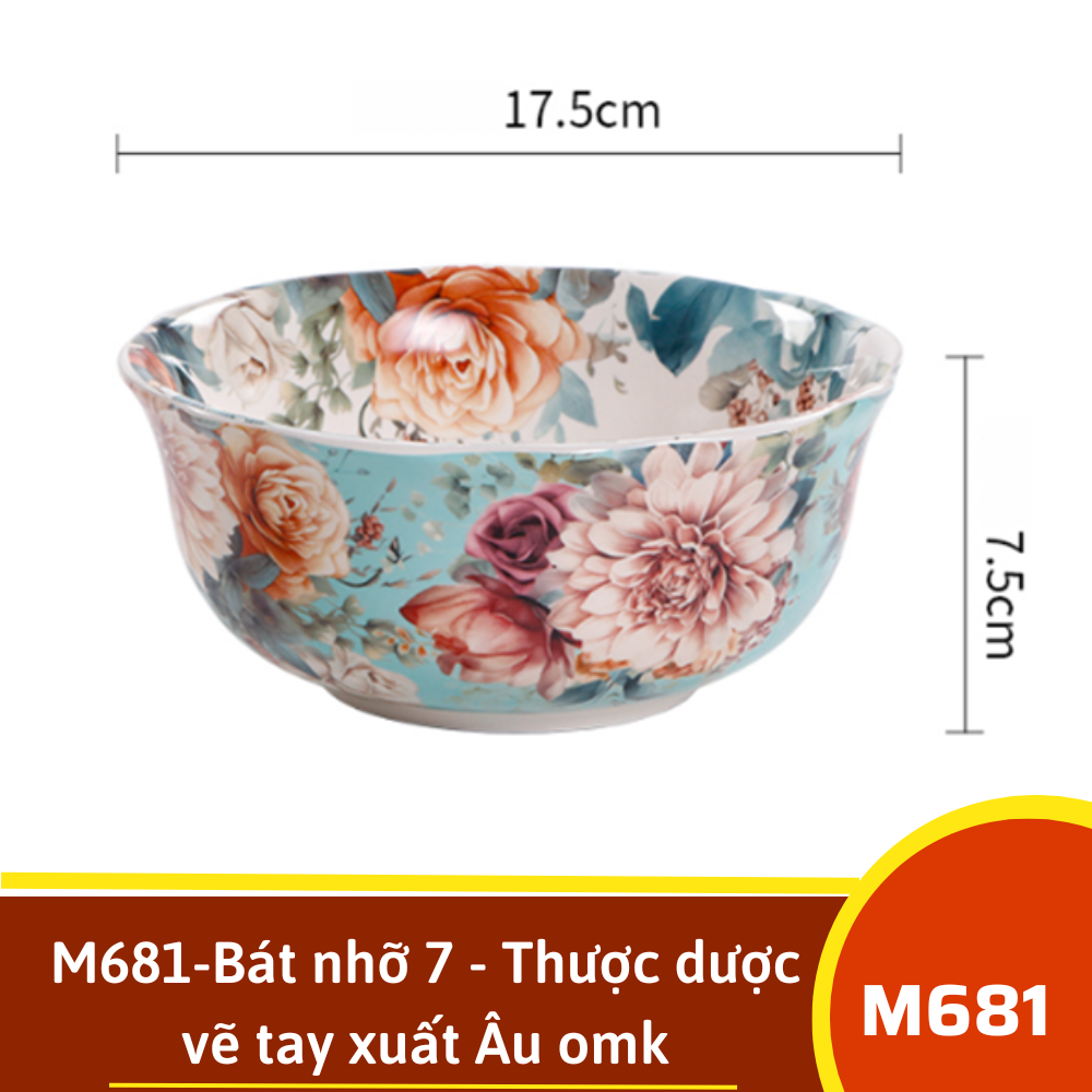 M681-Bát nhỡ 7 - Thược dược vẽ tay xuất Âu omk
