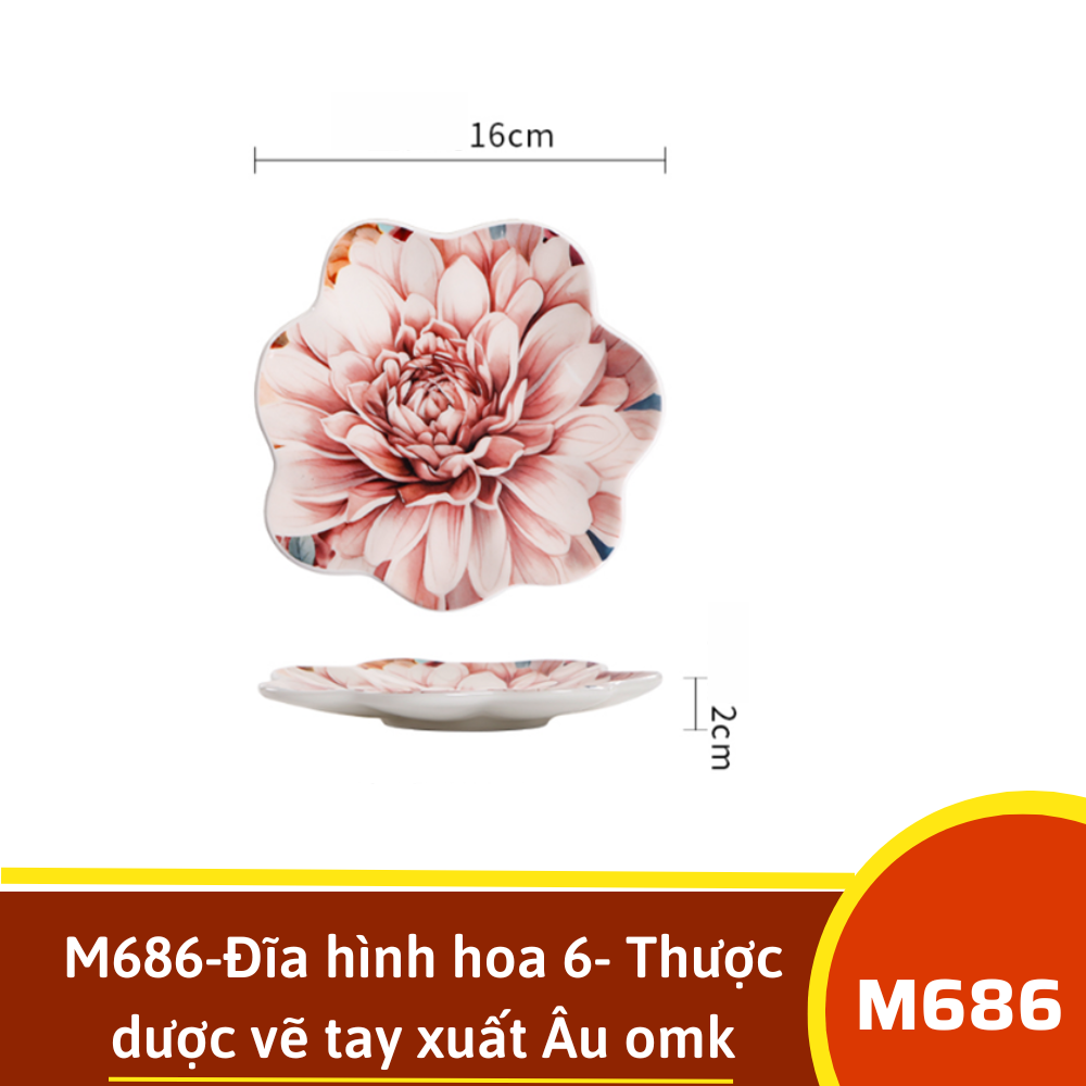 M686-Đĩa hình hoa 6- Thược dược vẽ tay xuất Âu omk