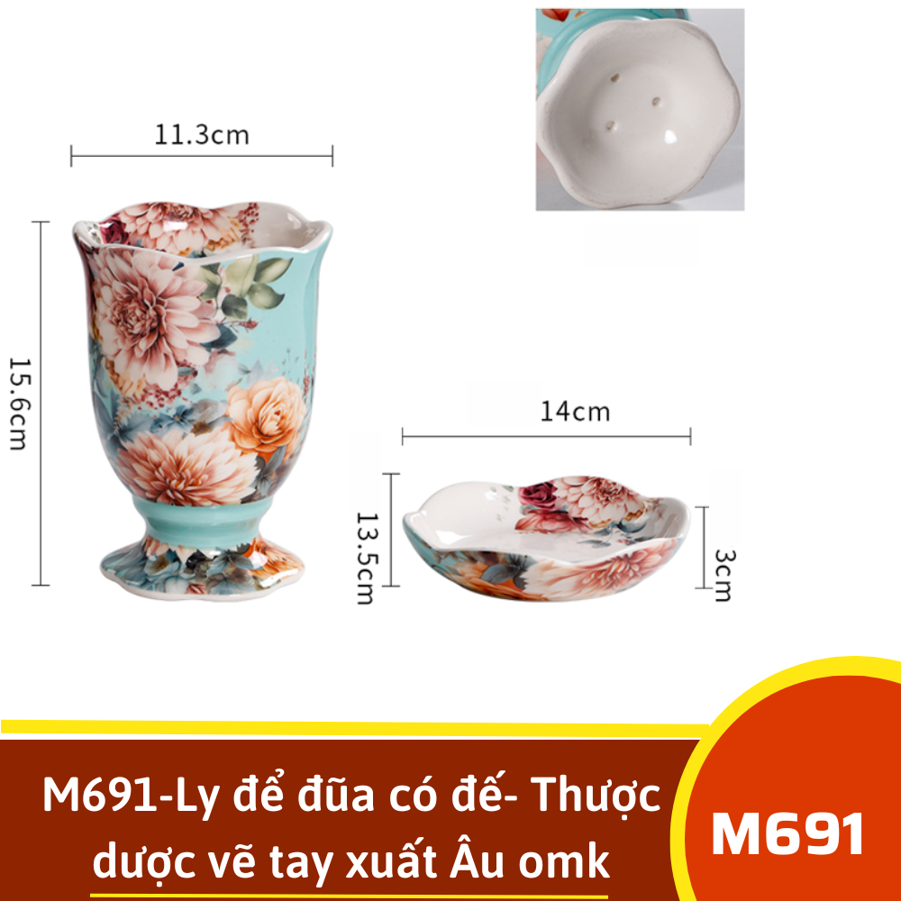M691-Ly để đũa có đế- Thược dược vẽ tay xuất Âu omk