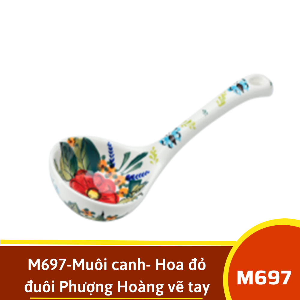 M697-Muôi canh- Hoa đỏ đuôi Phượng Hoàng vẽ tay xuất Âu