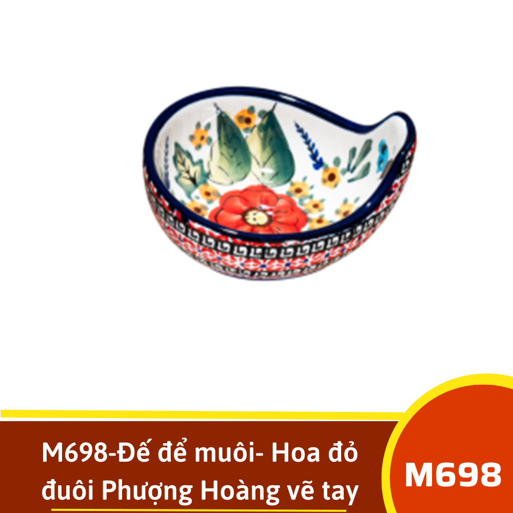 M698-Đế để muôi- Hoa đỏ đuôi Phượng Hoàng vẽ tay xuất Âu