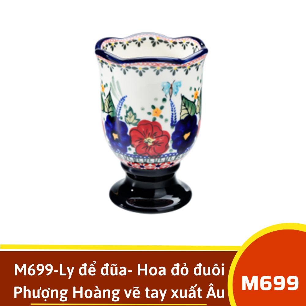 M699-Ly để đũa- Hoa đỏ đuôi Phượng Hoàng vẽ tay xuất Âu