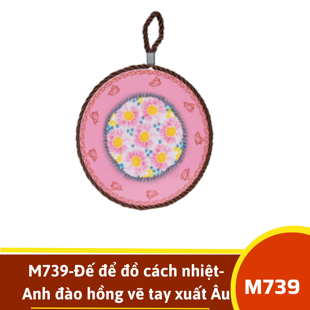 M739-Đế để đồ cách nhiệt-  Anh đào hồng vẽ tay xuất Âu