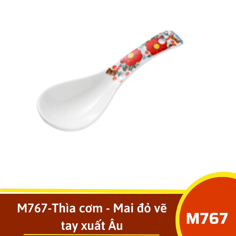M767-Thìa cơm - Mai đỏ vẽ tay xuất Âu