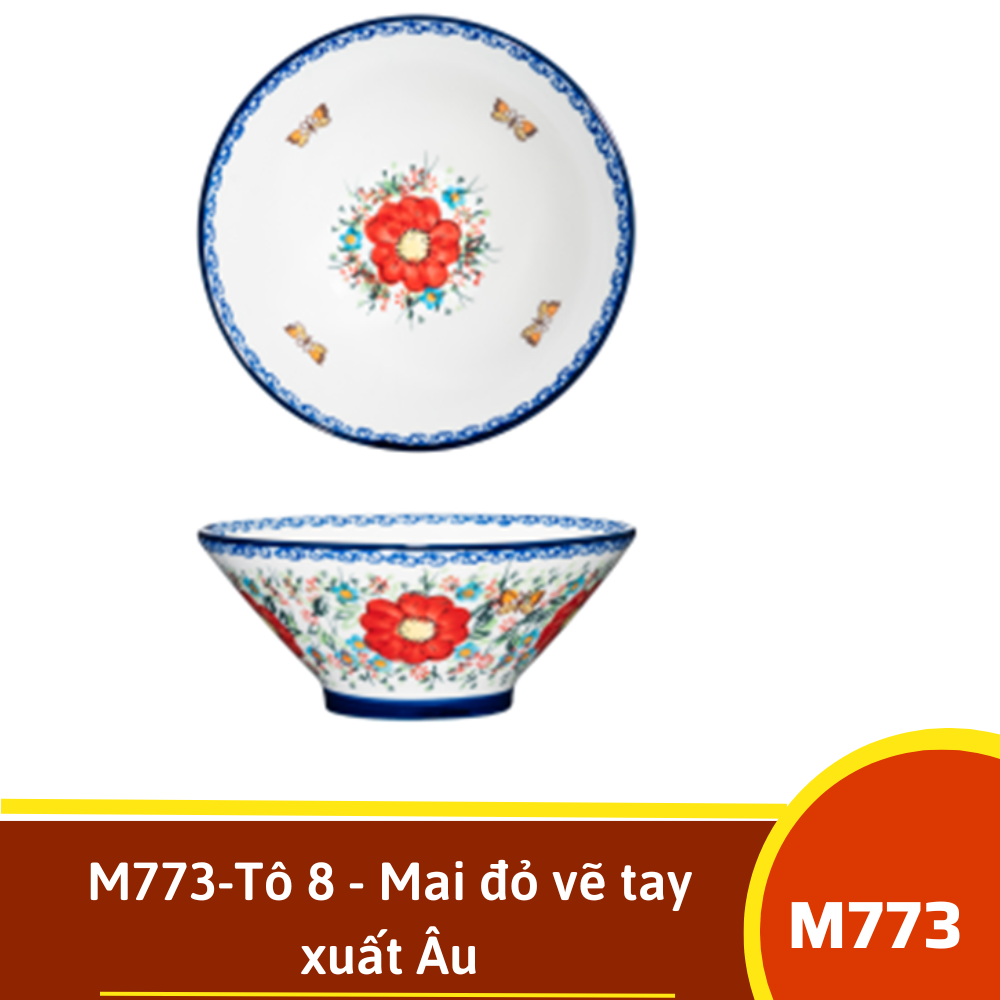 M773-Tô 8 - Mai đỏ vẽ tay xuất Âu