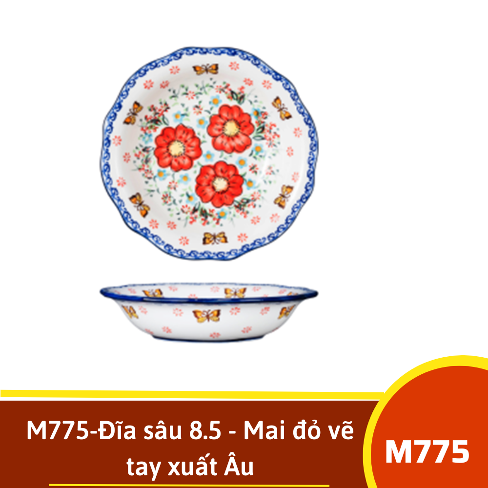 M775-Đĩa sâu 8.5 - Mai đỏ vẽ tay xuất Âu