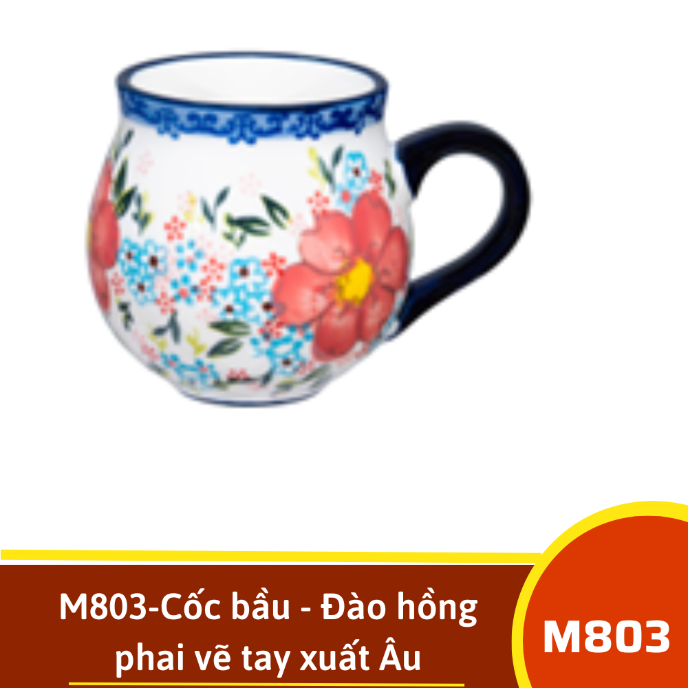 M803-Cốc bầu - Đào hồng phai vẽ tay xuất Âu