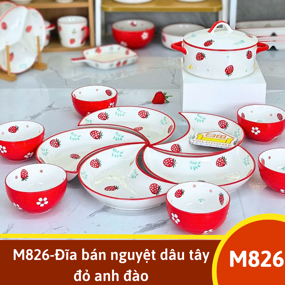 M826-Đĩa bán nguyệt dâu tây đỏ anh đào