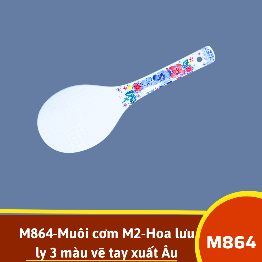 M864-Muôi cơm M2-Hoa lưu ly 3 màu vẽ tay xuất Âu