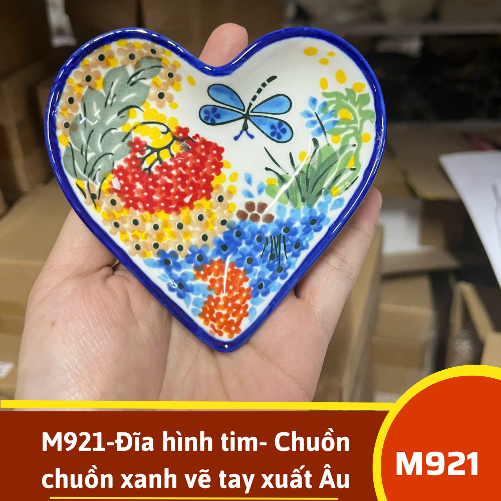 M921-Đĩa hình tim- Chuồn chuồn xanh vẽ tay xuất Âu SAZ
