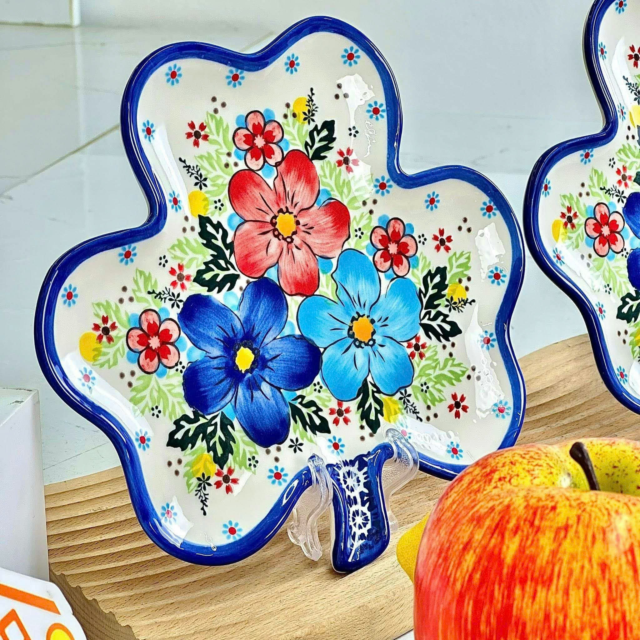 A425-Đĩa hình cỏ 3 lá-Hoa lưu ly 3 màu vẽ tay xuất sâu SAZ