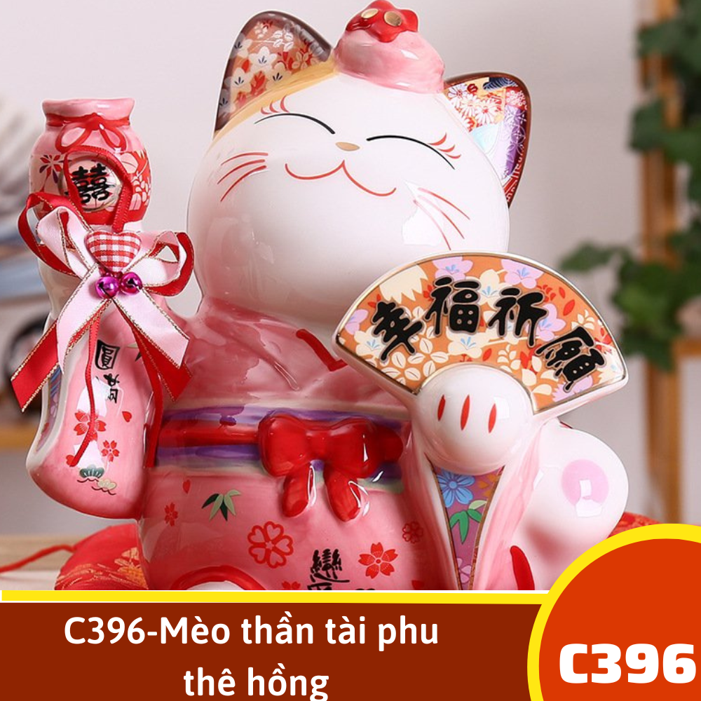 C396-Mèo thần tài phu thê hồng