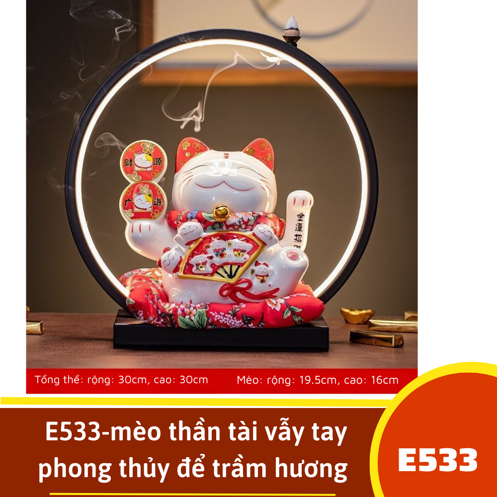 E533-mèo thần tài vẫy tay phong thủy để trầm hương lượng vàng