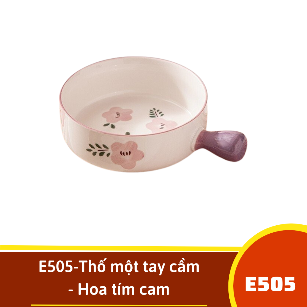 E505-Thố một tay cầm - Hoa tím cam