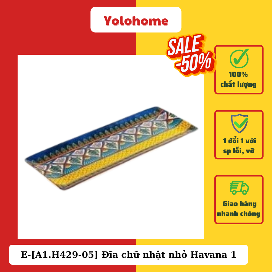 H429-05 Đĩa chữ nhật nhỏ Havana 1 vẽ tay xuất Âu omk k882