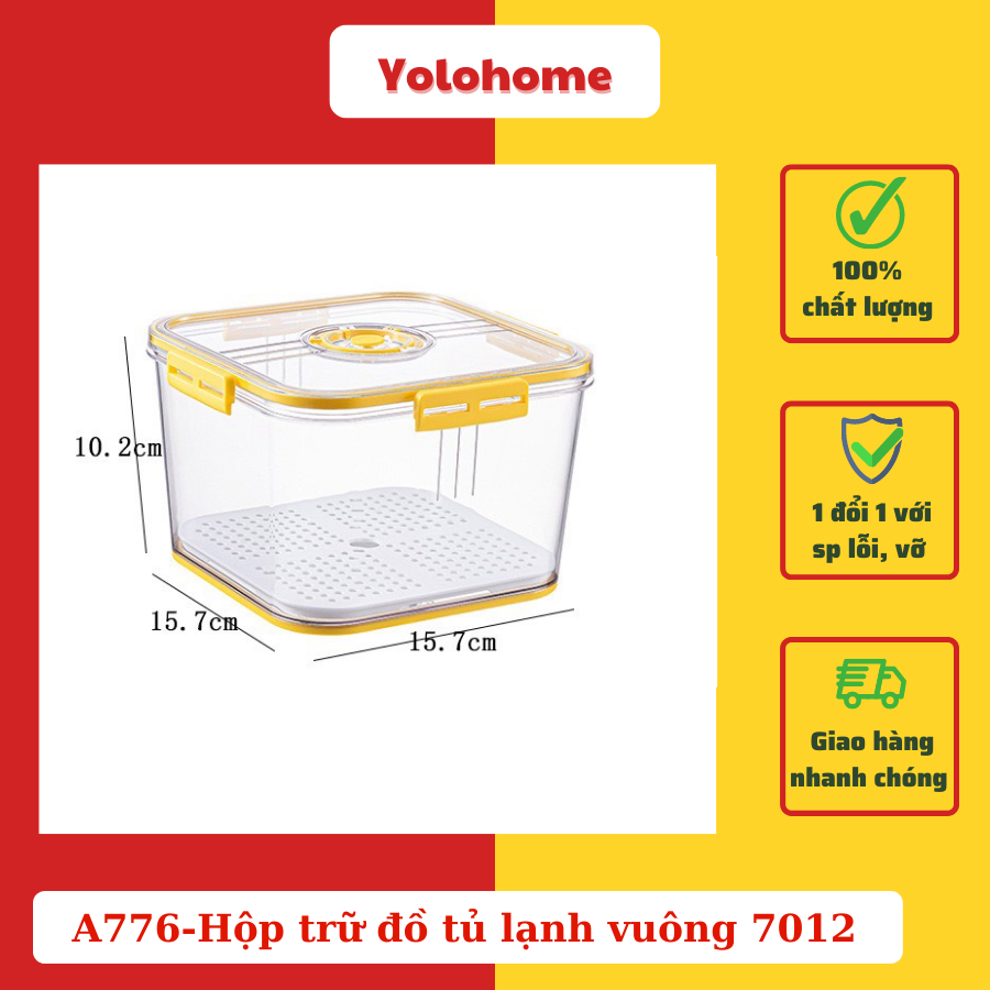 A776-Hộp trữ đồ tủ lạnh vuông 7012 vàng nhỏ