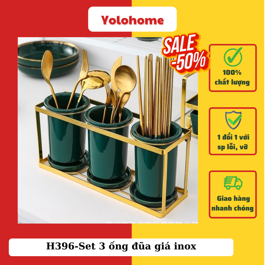 Set 3 ống đũa giá inox mạ vàng -h396