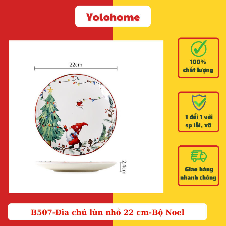 B507-Đĩa chú lùn nhỏ 22 cm-Bộ Noel