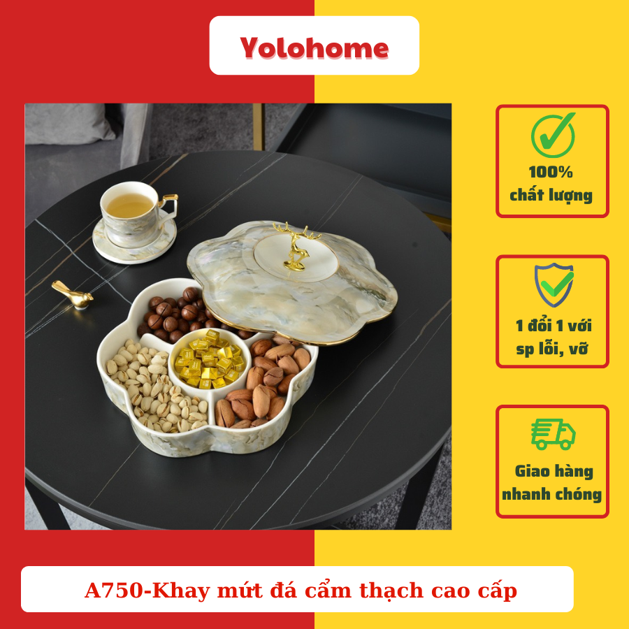 A750-Khay mứt đá cẩm thạch cao cấp đầu hươu