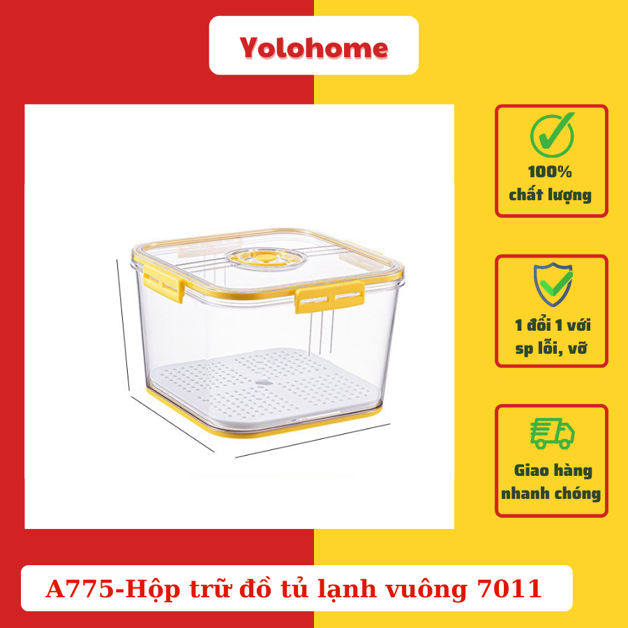 A775-Hộp trữ đồ tủ lạnh vuông 7011 vàng vừa