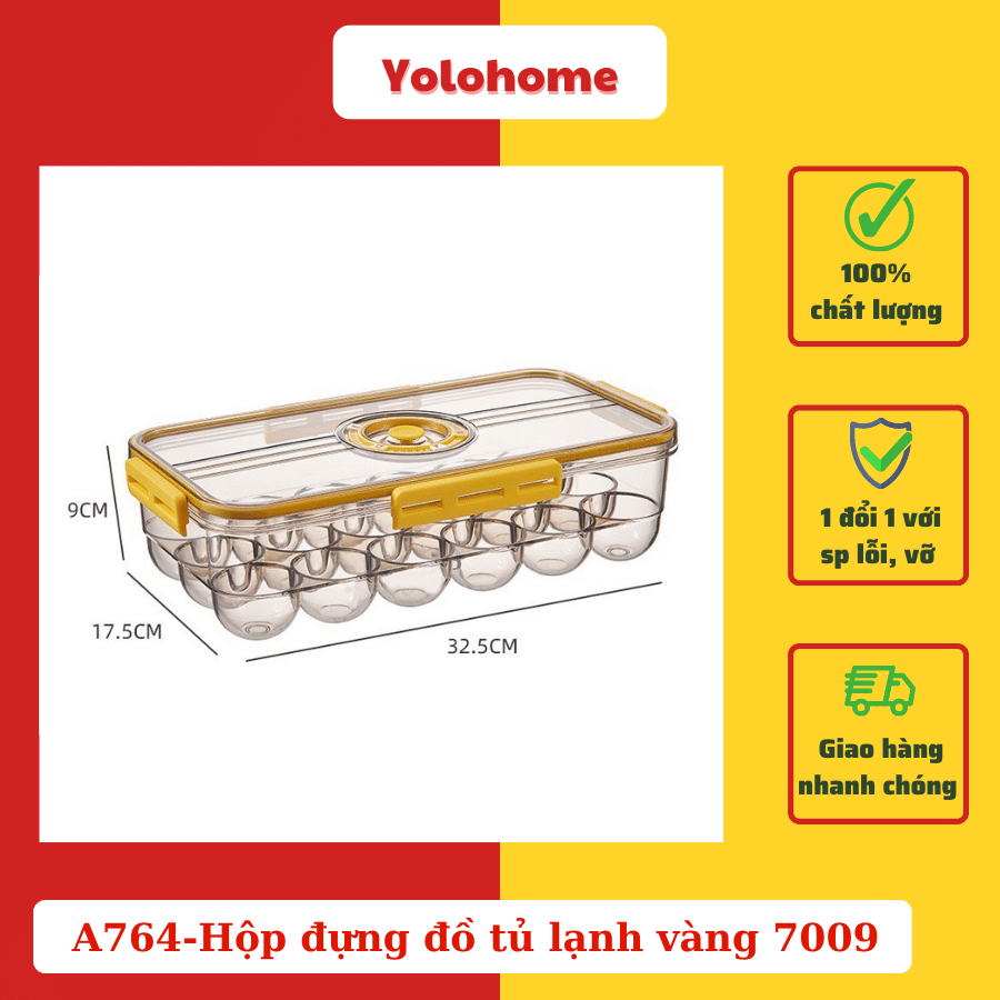 A764-Hộp đựng đồ tủ lạnh vàng 7009 đựng trứng
