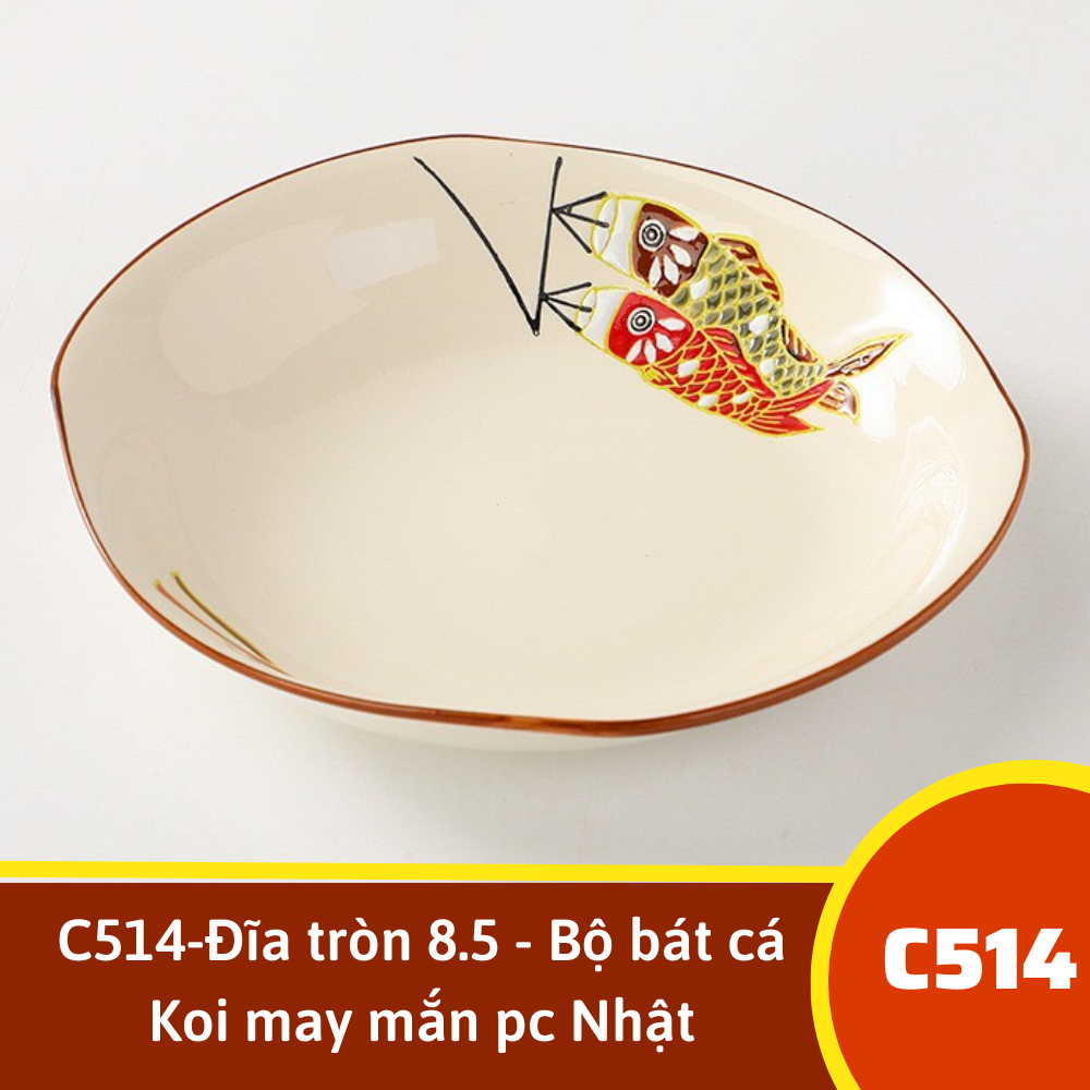 C514-Đĩa tròn 8.5 - Bộ bát cá Koi may mắn pc Nhật