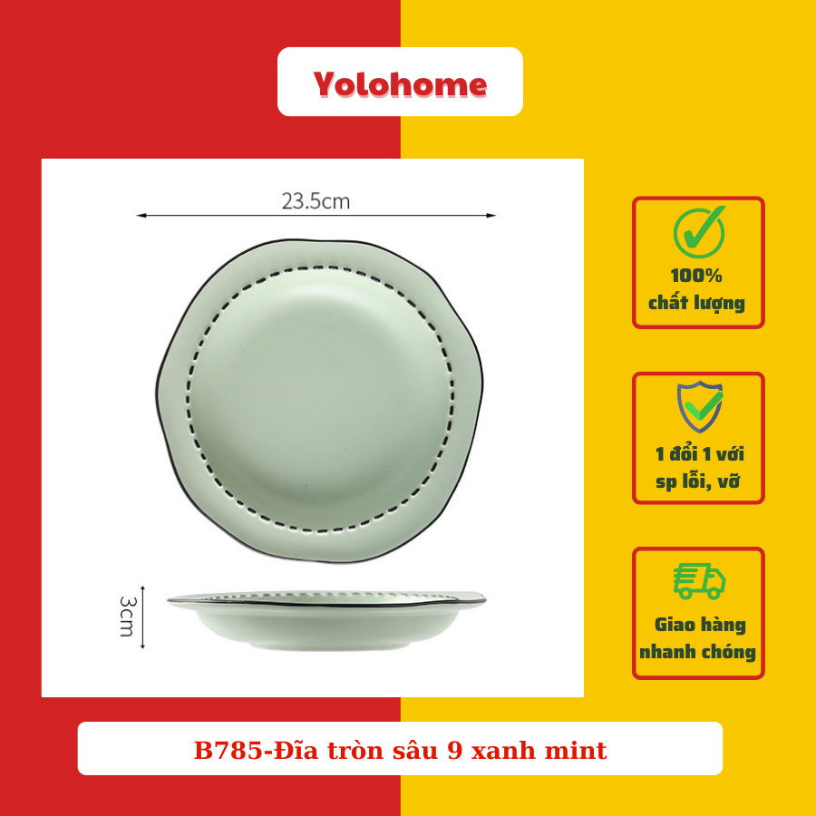 B785-Đĩa tròn sâu 9 xanh mint -Đa sắc pastel pc Nhật Bản