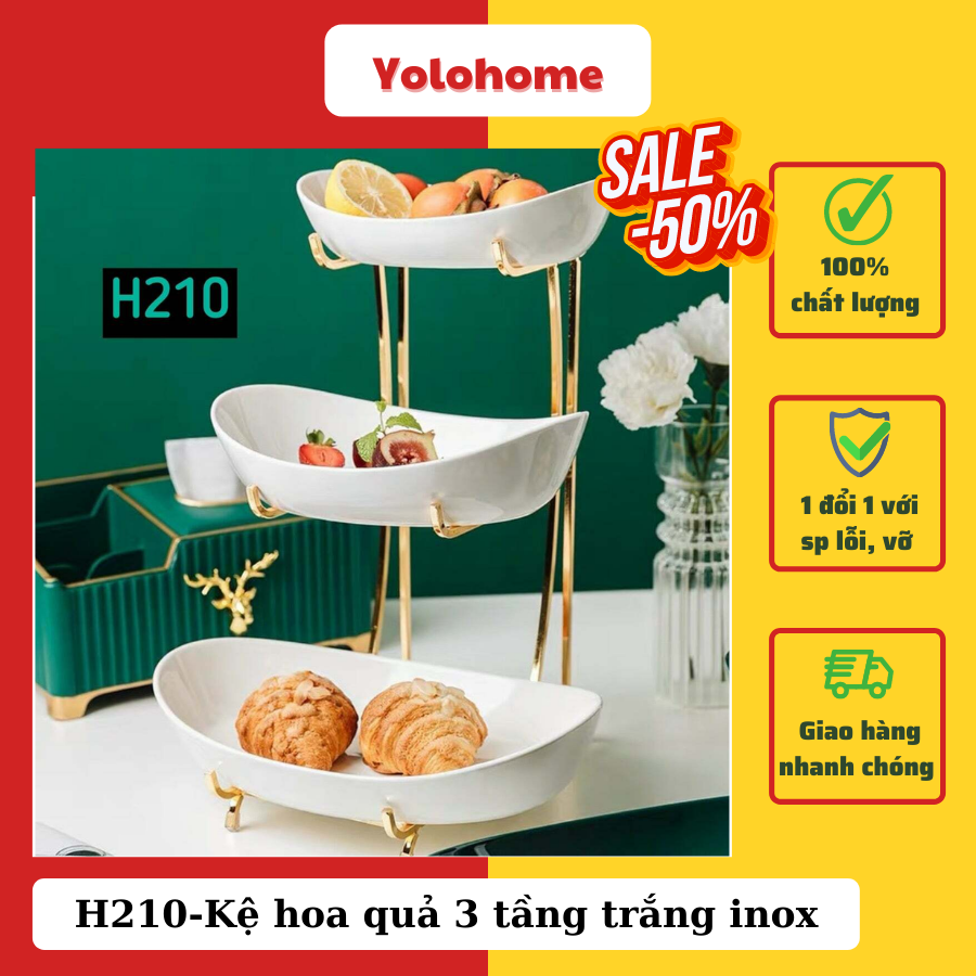 Kệ hoa quả 3 tầng trắng giá inox