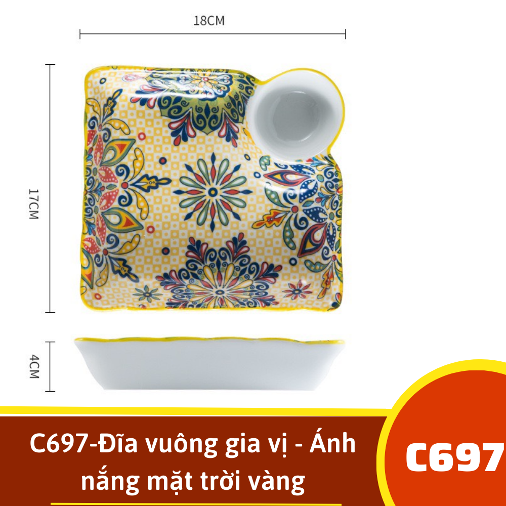 C697-Đĩa vuông gia vị - Ánh nắng mặt trời vàng