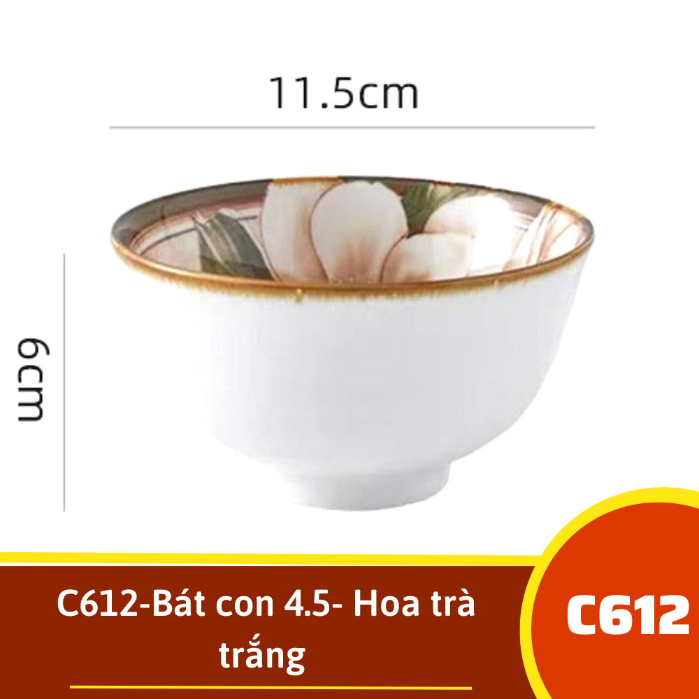 C612-Bát con 4.5- Hoa trà trắng