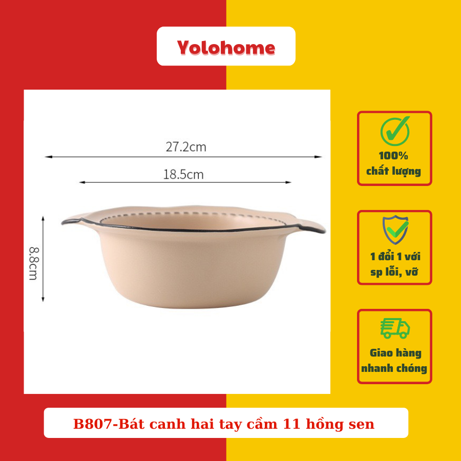 B807-Bát canh hai tay cầm 11 hồng sen -Đa sắc pastel pc Nhật Bản