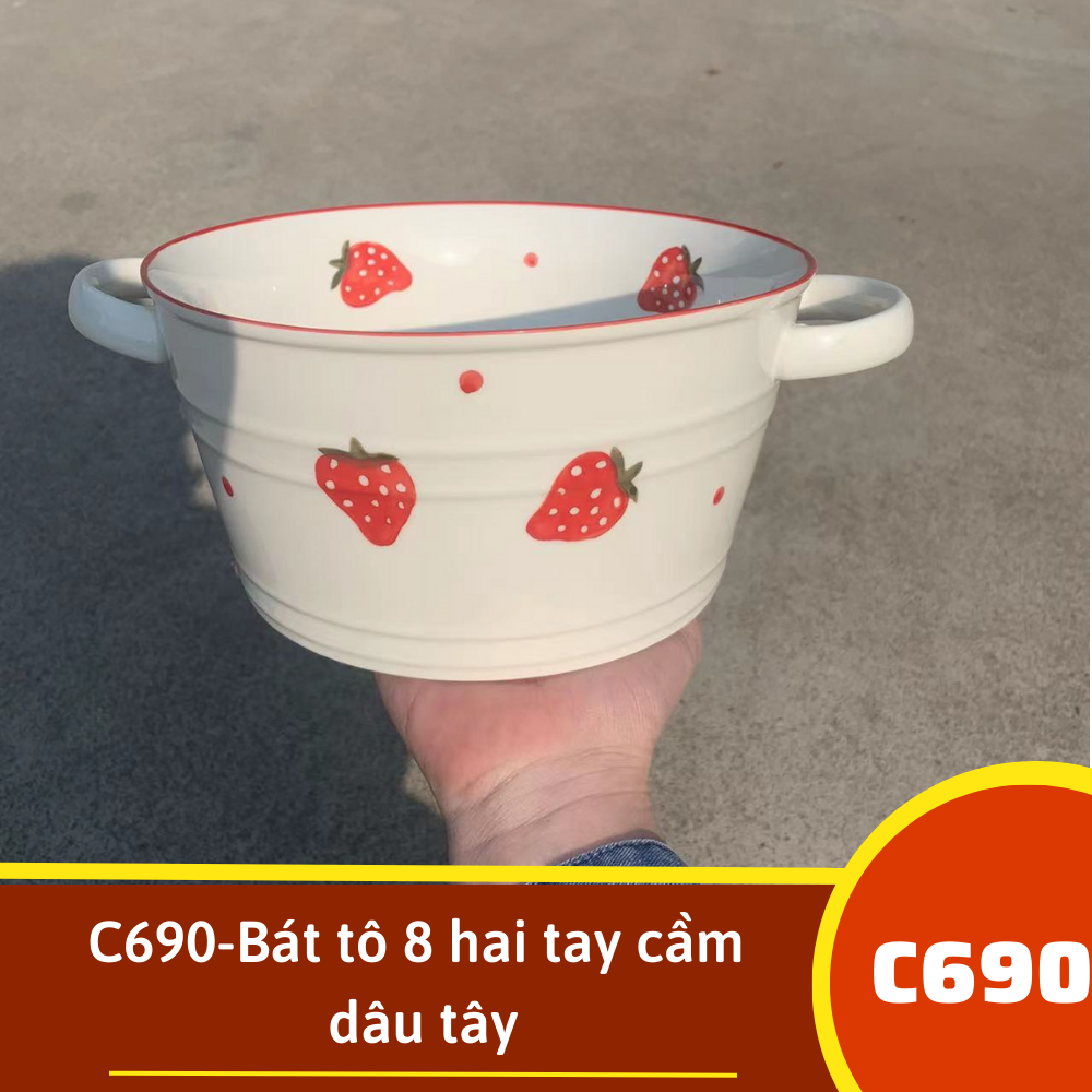 C690-Bát tô 10 hình nón hai tay cầm dâu tây