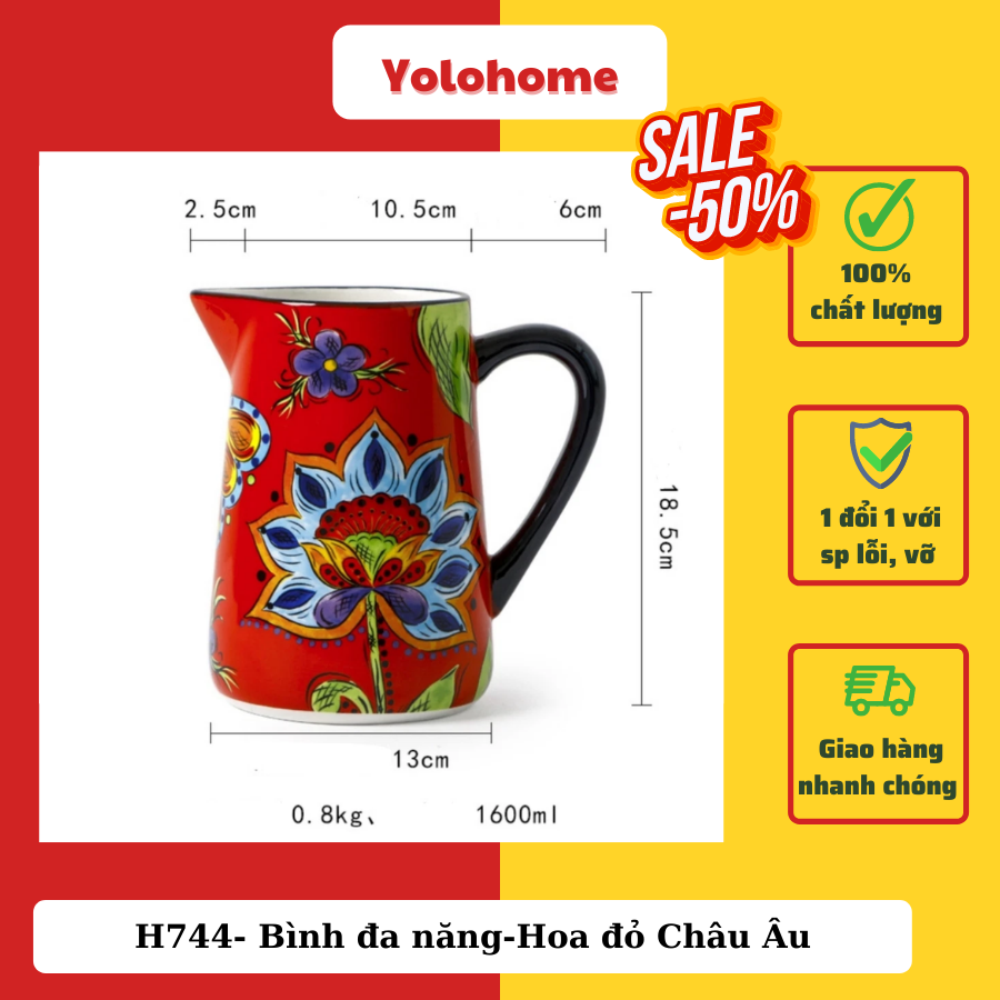 H744- Bình đa năng-Hoa đỏ Châu Âu