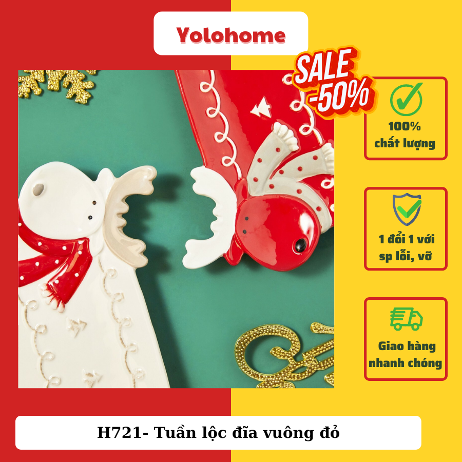 H721- Tuần lộc đĩa vuông đỏ