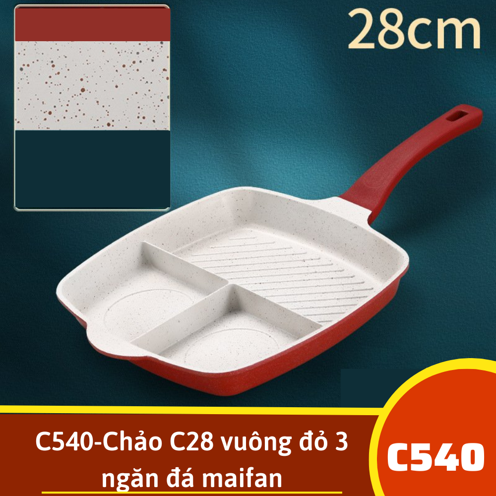 C540-Chảo C28 vuông đỏ 3 ngăn đá maifan s2