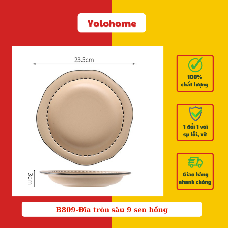 B809-Đĩa tròn sâu 9 sen hồng -Đa sắc pastel pc Nhật Bản
