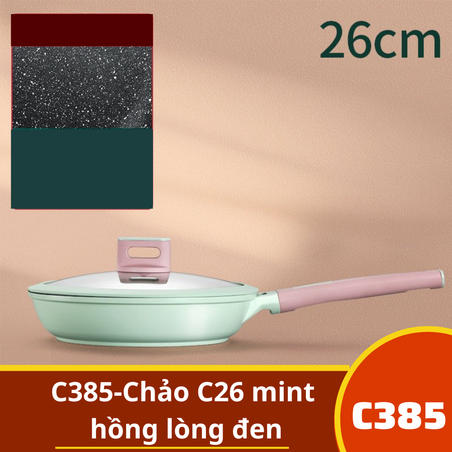C385-Chảo C26 xanh mint hồng lòng đen s2