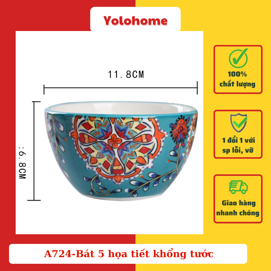 A724-Bát 5 họa tiết khổng tước