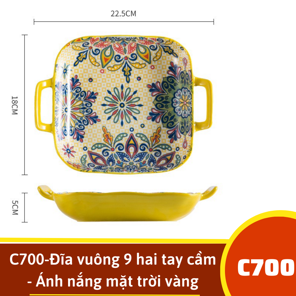 C700-Đĩa vuông 9 hai tay cầm - Ánh nắng mặt trời vàng
