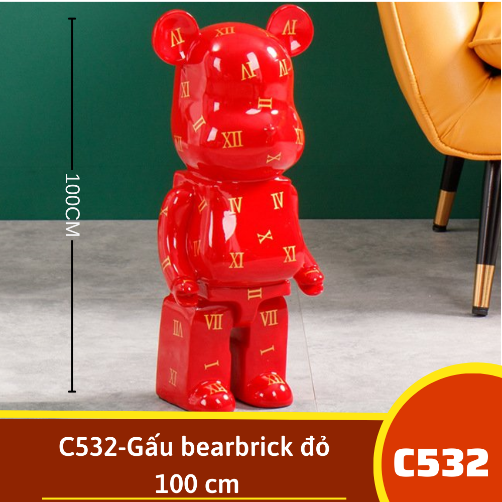 C532-Gấu bearbrick đỏ 100 kèm bục