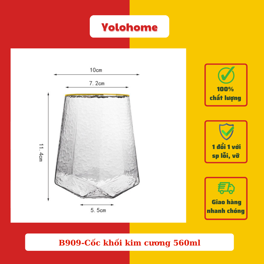 B909-Cốc khối kim cương 560ml