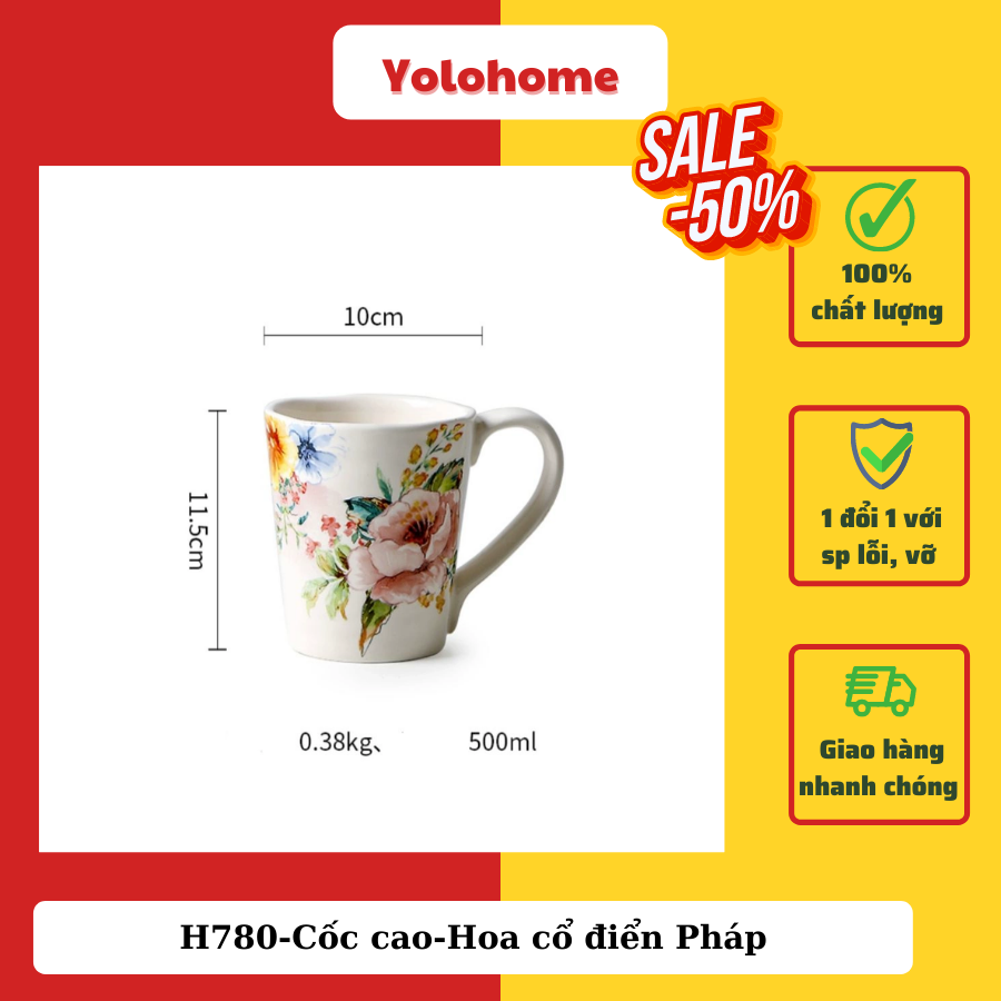 H780-Cốc cao-Hoa cổ điển Pháp