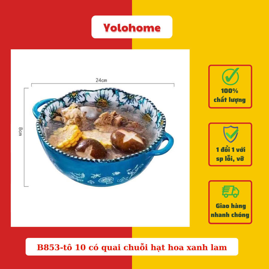 B853-tô 10 có quai chuỗi hạt hoa xanh lam
