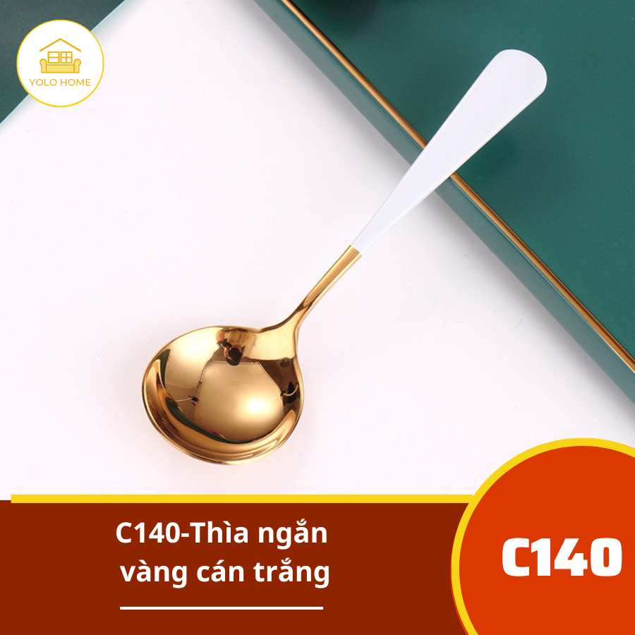 C140-Thìa ngắn vàng cán trắng