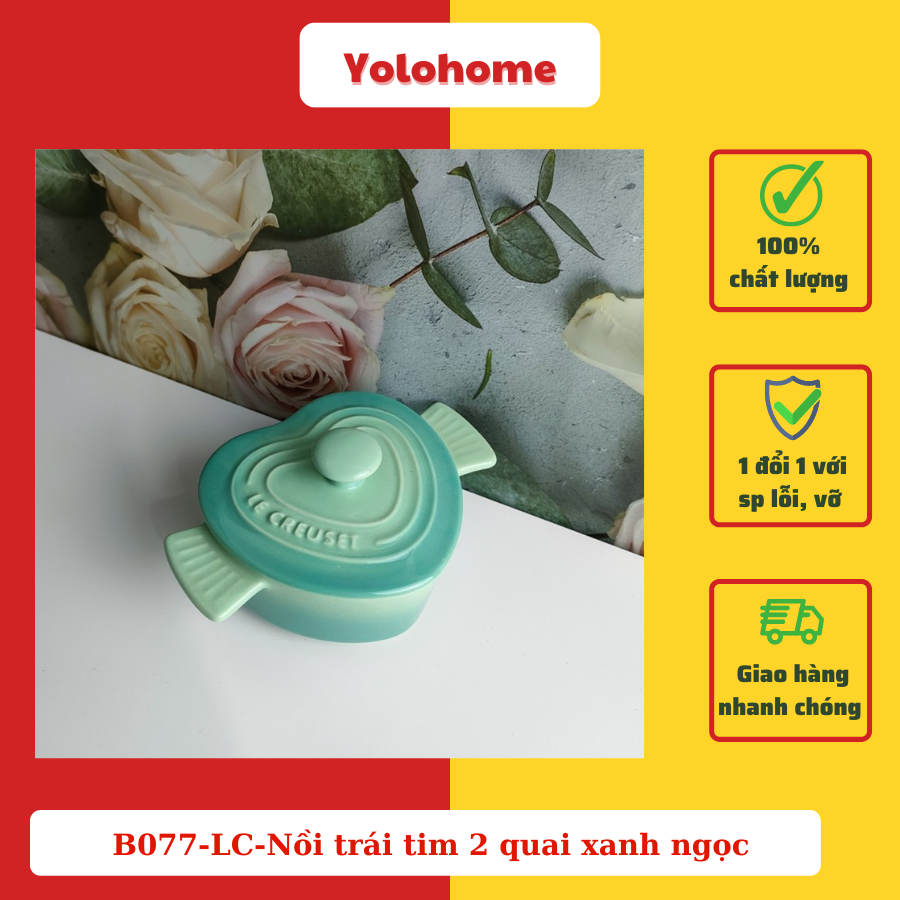B077-LC-Nồi trái tim 2 quai xanh ngọc