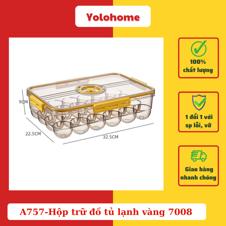 A757-Hộp trữ đồ tủ lạnh vàng 7008 đựng trứng