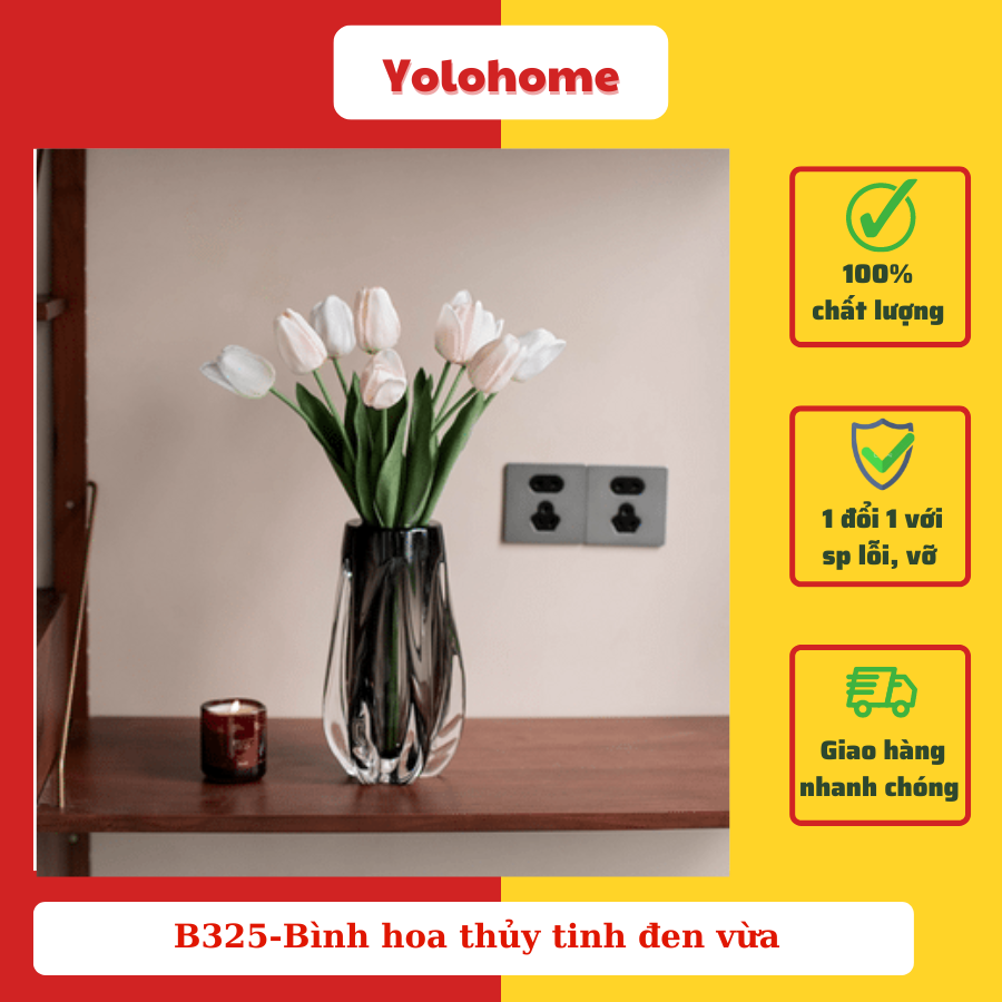 B325-Bình hoa thủy tinh đen vừa