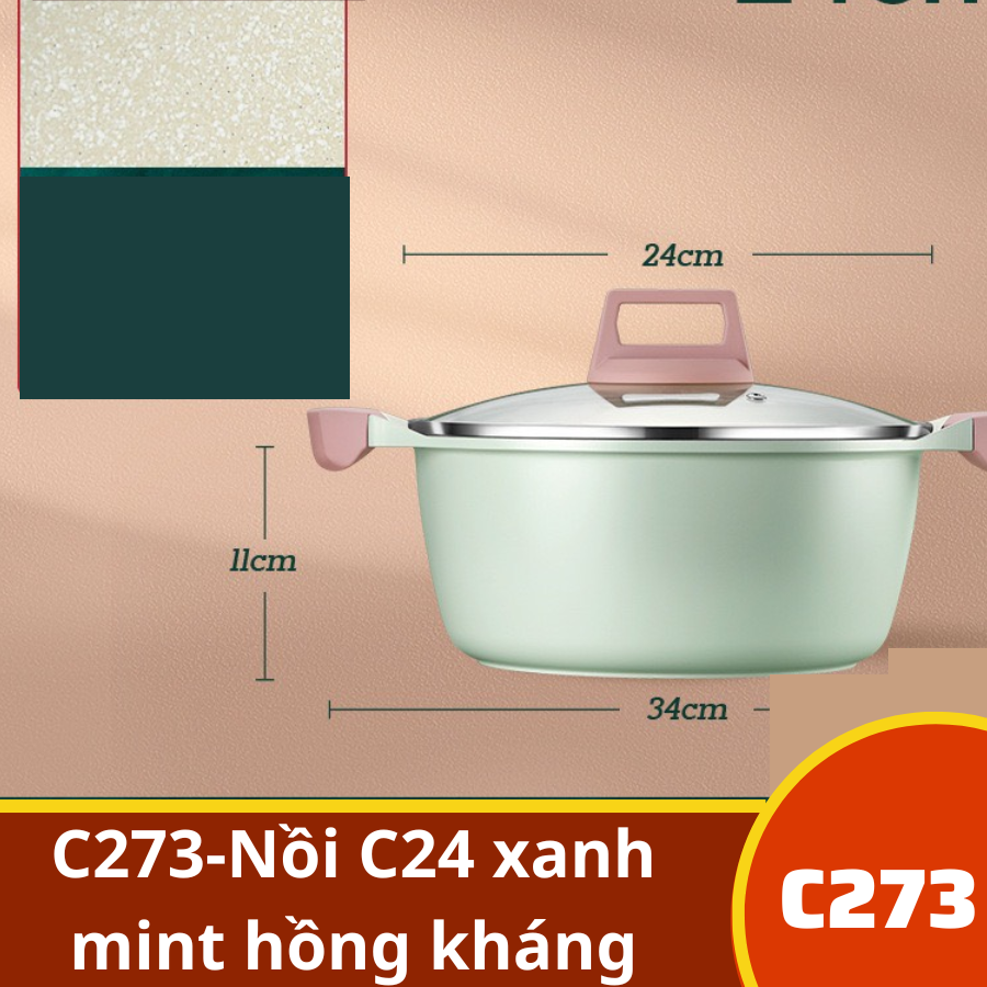 C273-Nồi C24 xanh mint hồng kháng khuẩn đá maifan